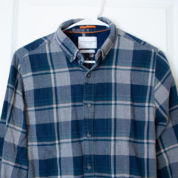 Gorpcore Camping Plaid Blue Orange Denim & Flower Ricky Singh S 100% Cotton - Picture 3 of 8